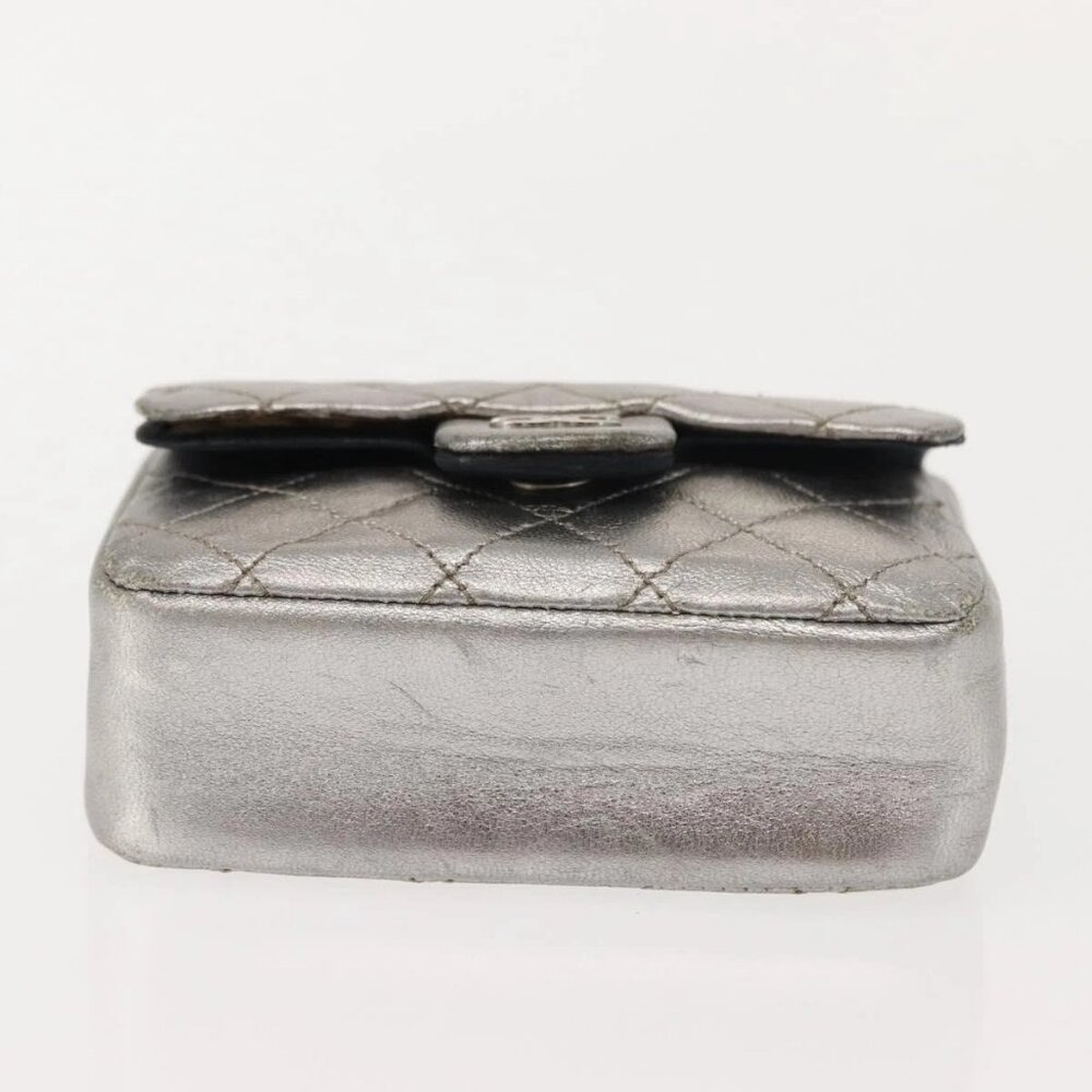 CHANEL Matelasse Chain Hand Bag Lamb Skin Silver CC Auth 148202 - Picture 10 of 16